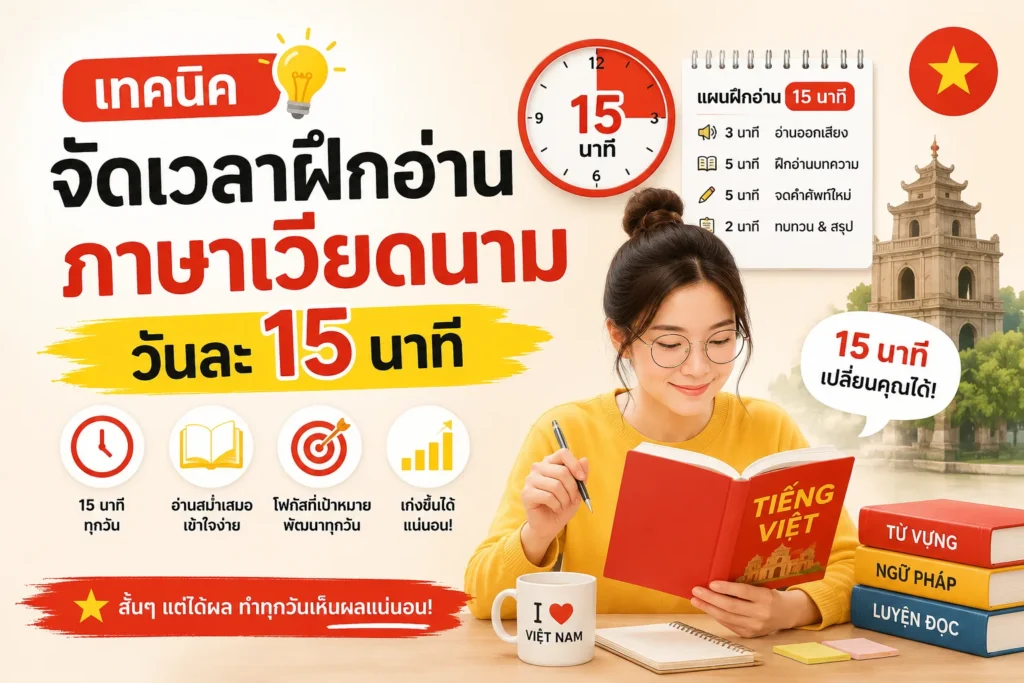 เทคนิคจัดเวลาฝึกอ่านภาษาเวียดนามวันละ 15 นาที